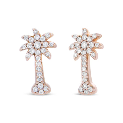 10K Rose Gold 1/4 Cttw Diamond Palm Tree Push Back Stud Earrings (H-I Color, I1-I2 Clarity) - Bijoux-NYC Direct