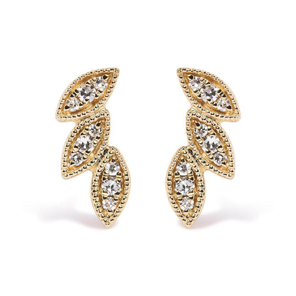 10K Yellow Gold 1/10 Cttw Diamond Triple Leaf Stud Earring (H-I Color, I1-I2 Clarity) - Bijoux-NYC Direct