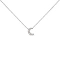 Silver necklace with a crescent moon pendant on a white background