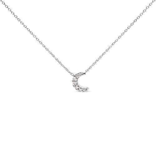 Silver necklace with a crescent moon pendant on a white background