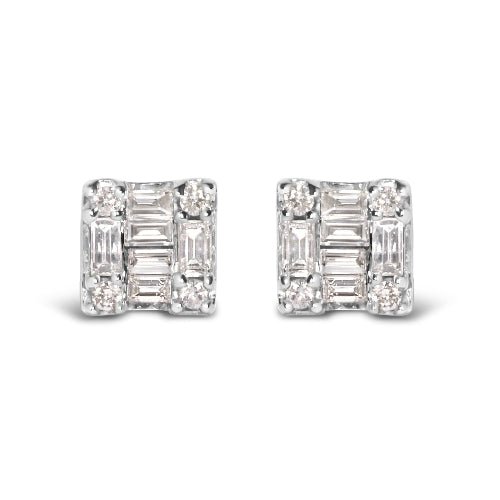 Pair of diamond stud earrings on a white background