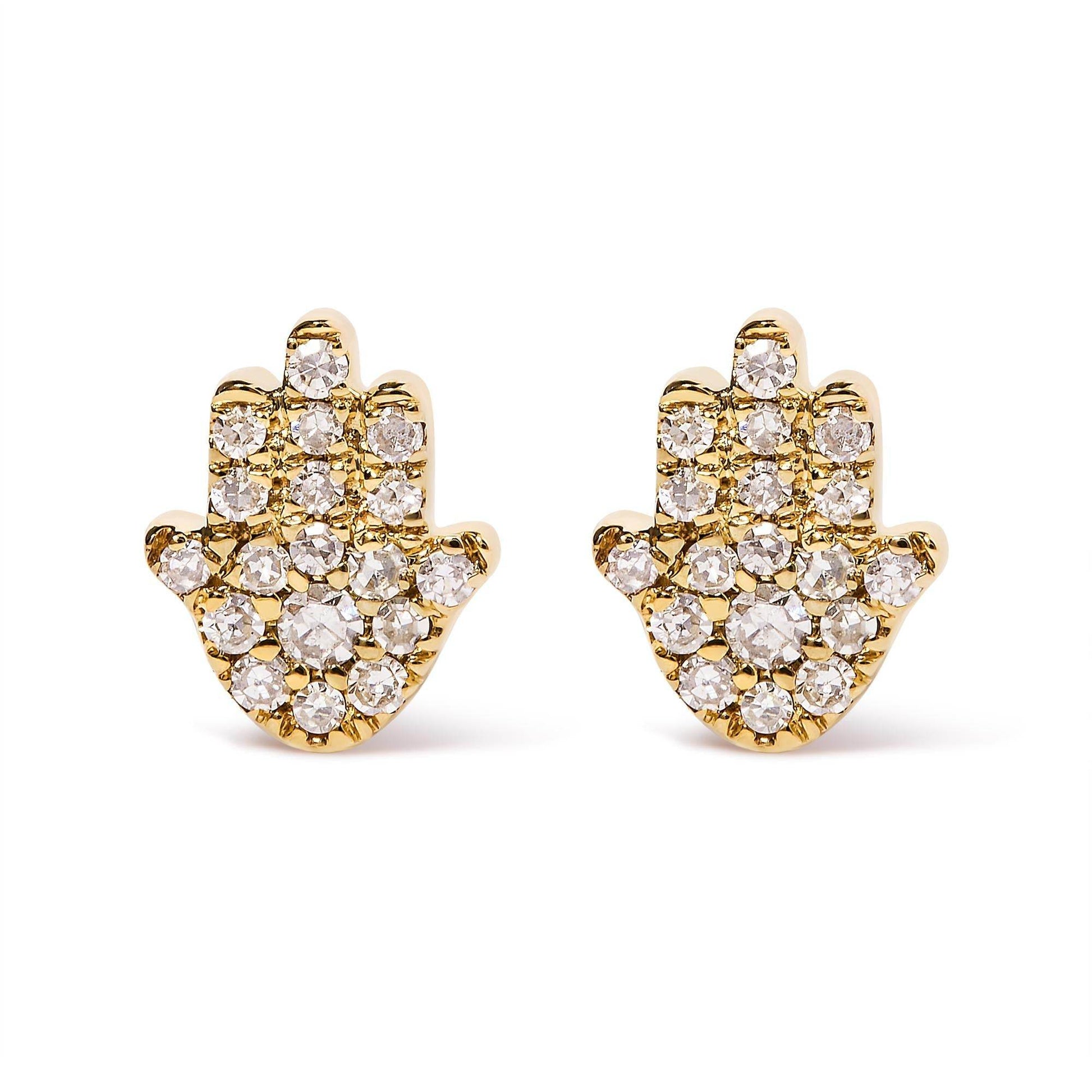 10K Yellow Gold Diamond Accented Hamsa Stud Earrings (H-I Color, I1-I2 Clarity) - Bijoux-NYC Direct