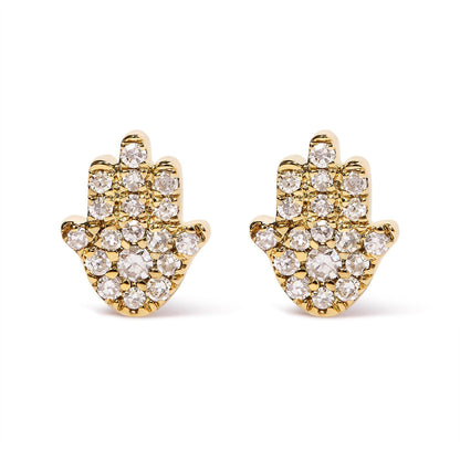 10K Yellow Gold Diamond Accented Hamsa Stud Earrings (H-I Color, I1-I2 Clarity) - Bijoux-NYC Direct