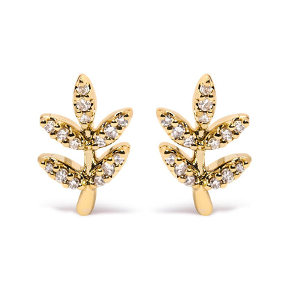 10K Yellow Gold 1/10 Cttw Diamond Accented Leaf and Branch Stud Earrings (H-I Color, I1-I2 Clarity) - Bijoux-NYC Direct