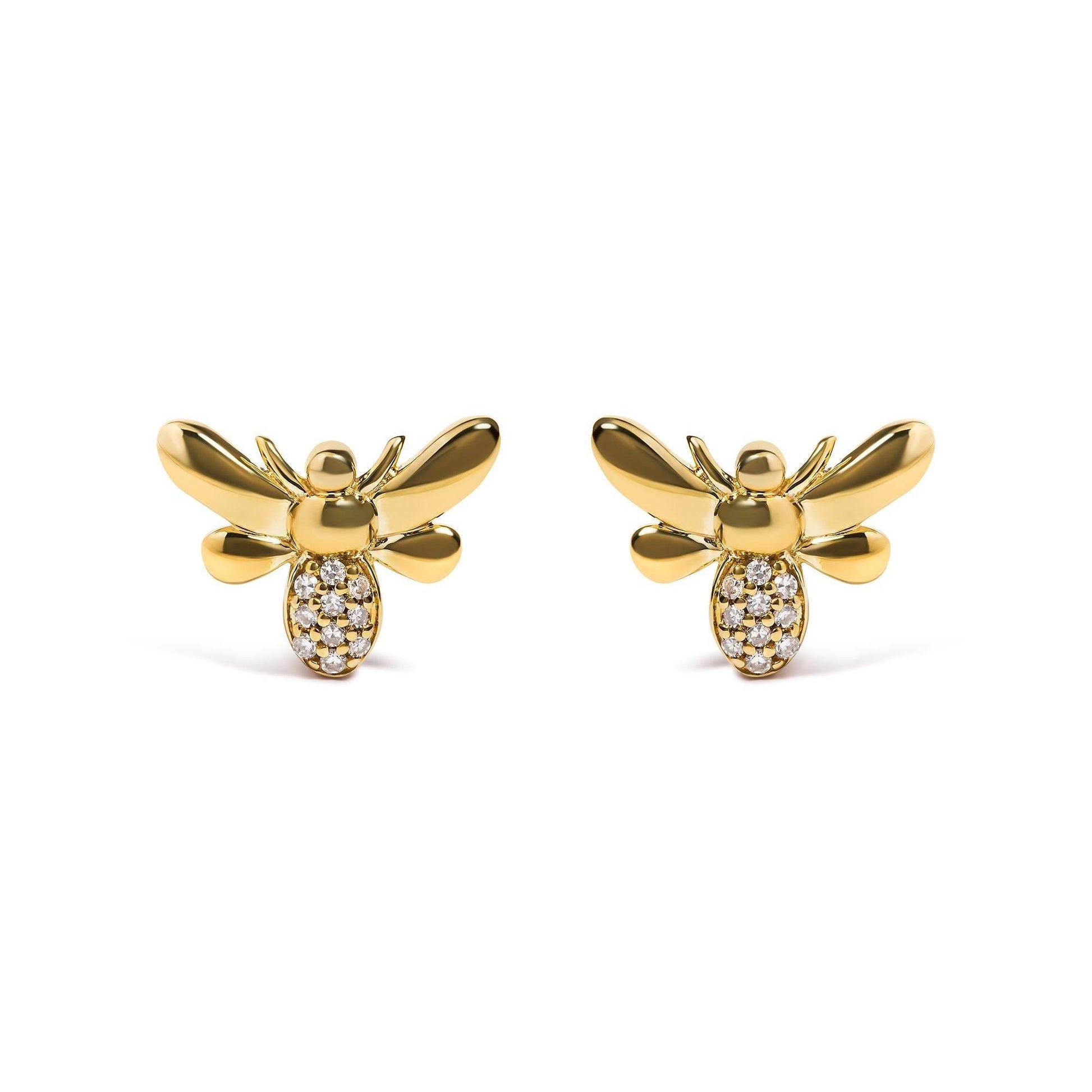 10K Yellow Gold Diamond Accented Bumble Bee Stud Earring (H-I Color, I1-I2 Clarity) - Bijoux-NYC Direct