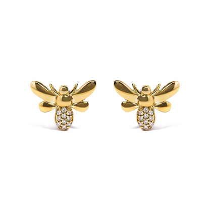 10K Yellow Gold Diamond Accented Bumble Bee Stud Earring (H-I Color, I1-I2 Clarity) - Bijoux-NYC Direct