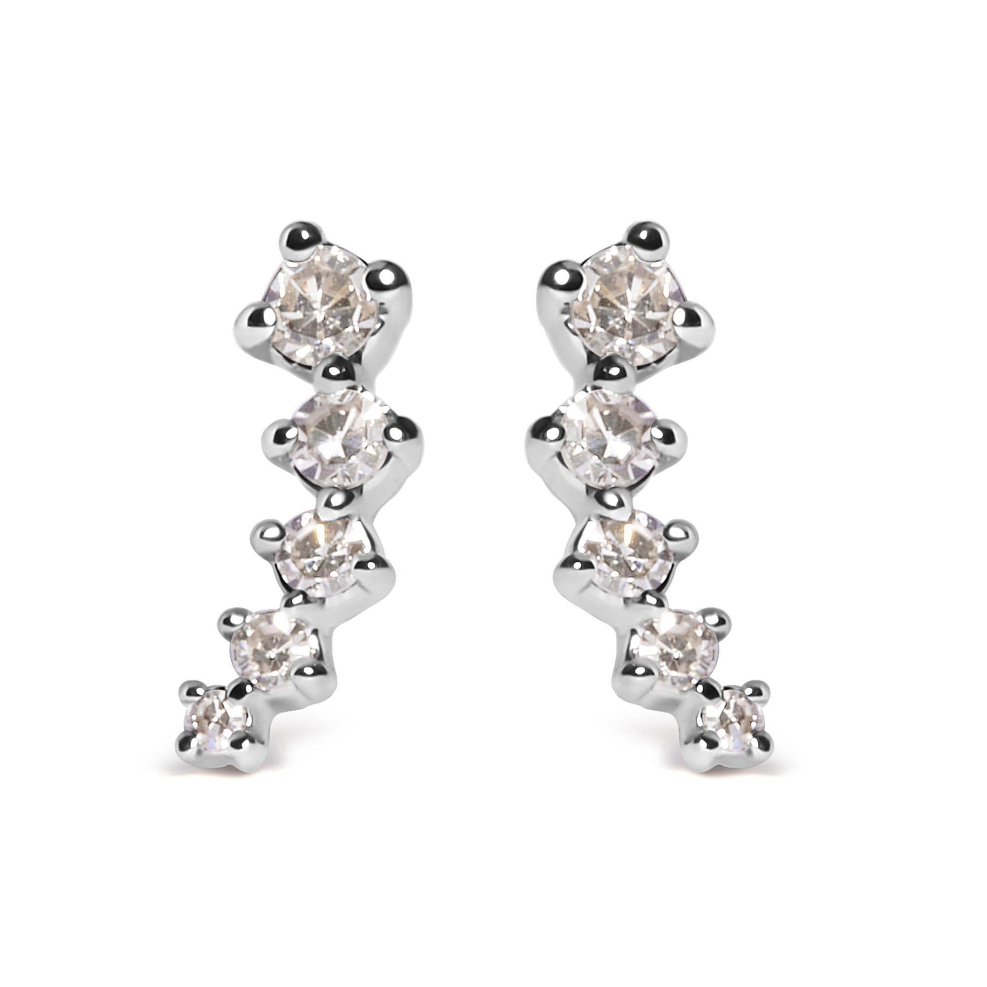 10K White Gold 1/10 Cttw Diamond Journey Style Climber Stud Earrings (H-I Color, I1-I2 Clarity) - Bijoux-NYC Direct