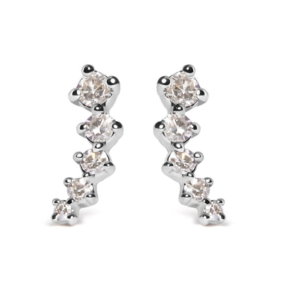 10K White Gold 1/10 Cttw Diamond Journey Style Climber Stud Earrings (H-I Color, I1-I2 Clarity) - Bijoux-NYC Direct