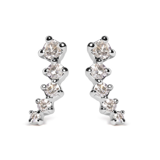 10K White Gold 1/10 Cttw Diamond Journey Style Climber Stud Earrings (H-I Color, I1-I2 Clarity) - Bijoux-NYC Direct
