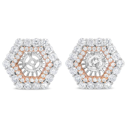 14K Rose and White Gold 1 7/8 Cttw Round Diamond Double Halo Earring Jacket for 6mm Round Studs (G-H Color, VS2-SI1 Clarity) - Bijoux-NYC Direct