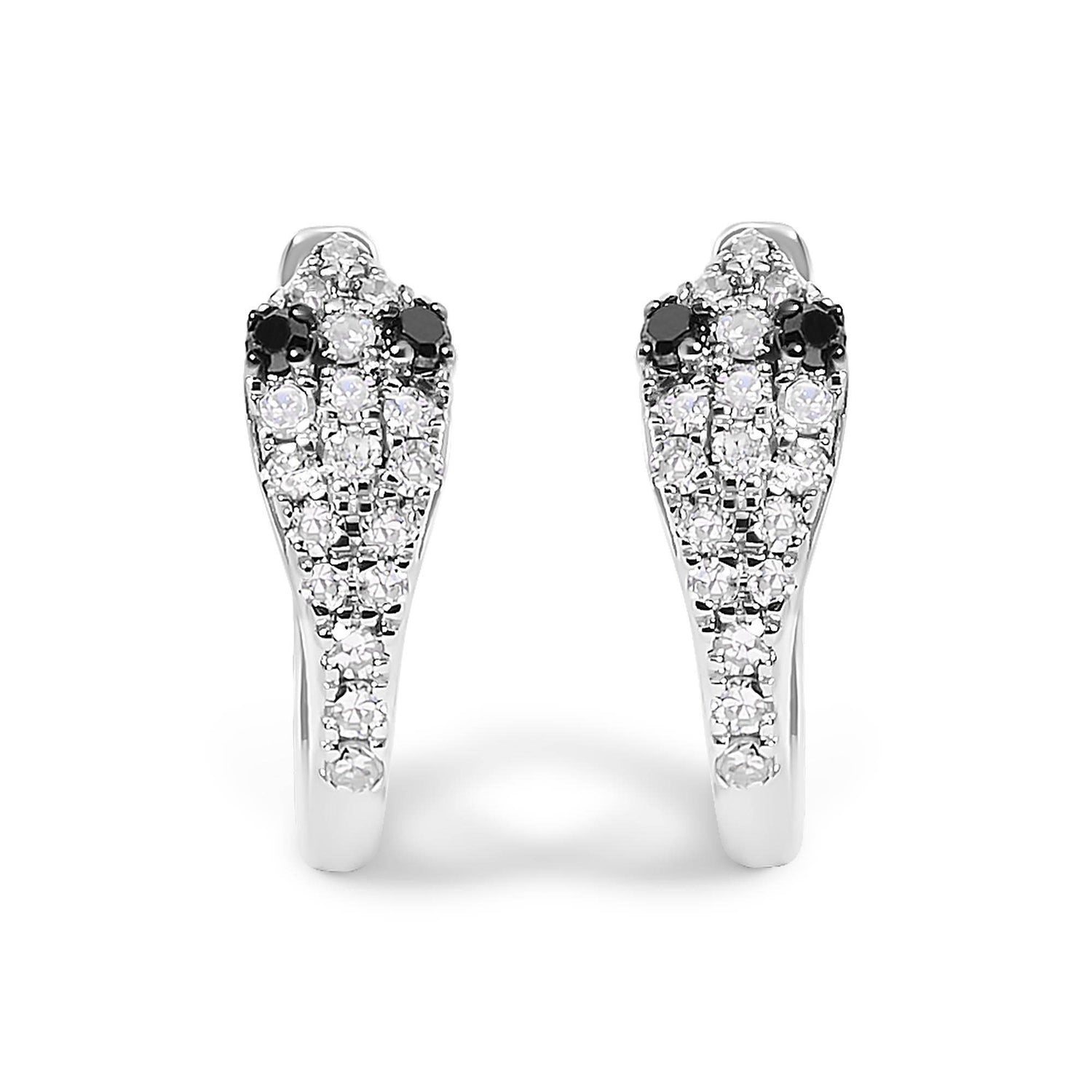 10K White Gold 1/5 Cttw Diamond Snake Eyes Huggy Hoop Earrings - Bijoux-NYC Direct