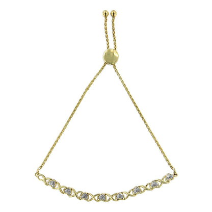 10K Yellow Gold over .925 Sterling Silver 1/10 Cttw Diamond Heart and X-Link 6”-9” Adjustable Bolo Bracelet (H-I Color, I2-I3 Clarity) - Bijoux-NYC Direct