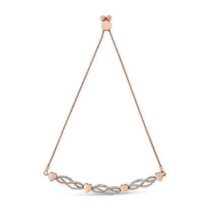 14K Rose Gold Plated .925 Sterling Silver Cttw Diamond Accent Layered Infinity Link and Heart Adjustable Bolo Bracelet (I-J Color, I3 Clarity) - Bijoux-NYC Direct