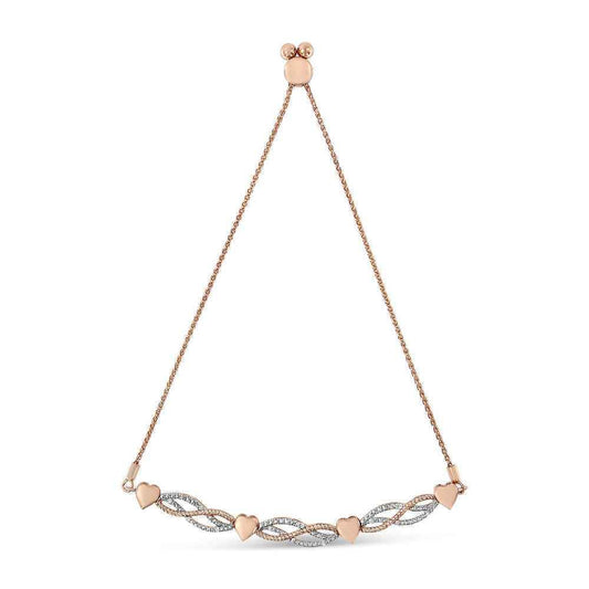 14K Rose Gold Plated .925 Sterling Silver Cttw Diamond Accent Layered Infinity Link and Heart Adjustable Bolo Bracelet (I-J Color, I3 Clarity) - Bijoux-NYC Direct
