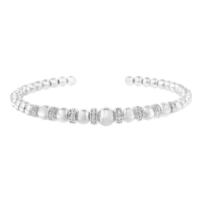 .925 Sterling Silver 1/4 Cttw Diamond Rondelle Graduated Ball Bead Cuff Bangle Bracelet (I-J color, I2-I3 clarity) - Fits wrists up to 7 1/2 inches - Bijoux-NYC Direct