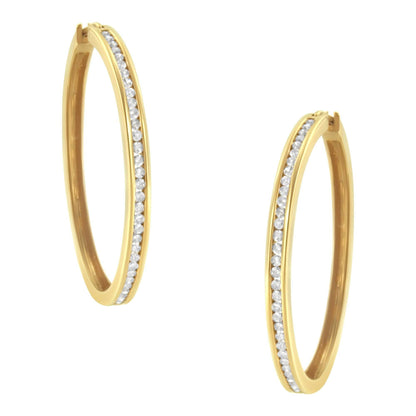 14K Yellow Gold 1.0 Cttw Round Brilliant Cut Diamond Channel Set Circle Hoop Earrings (I-J Color, I1-I2 Clarity) - Bijoux-NYC Direct