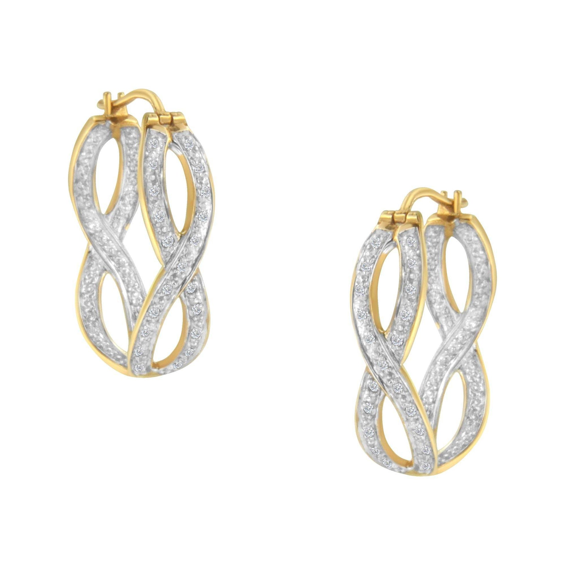 10K Yellow and White Gold 1/4 cttw Diamond Double Infinity Hoop Earrings (I-J Clarity, I1-I2 Color) - Bijoux-NYC Direct