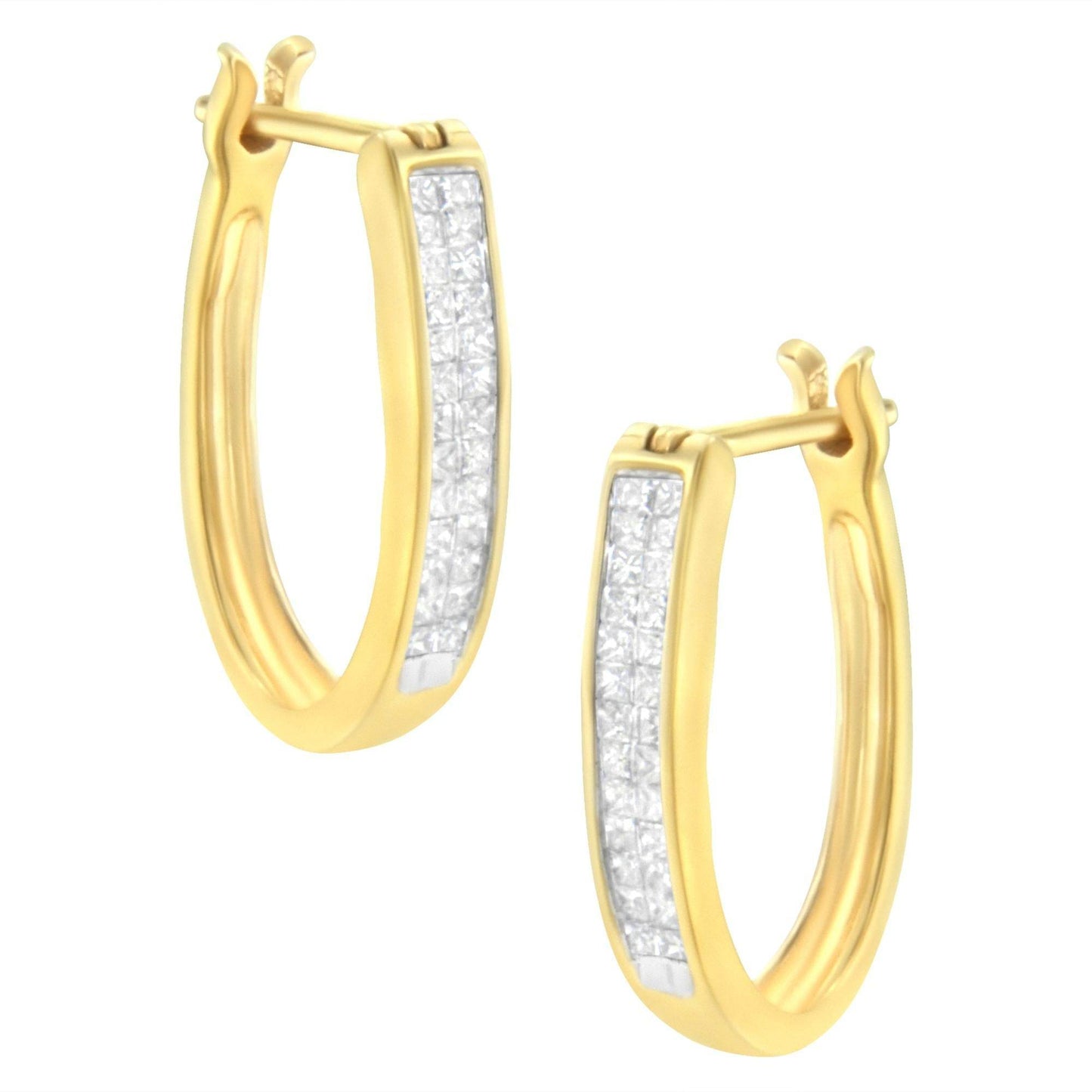 10K Yellow Gold 1/2 Cttw Invisible Set Princess-cut Diamond Hoop Earrings (H-I Color, SI2-I1 Clarity) - Bijoux-NYC Direct