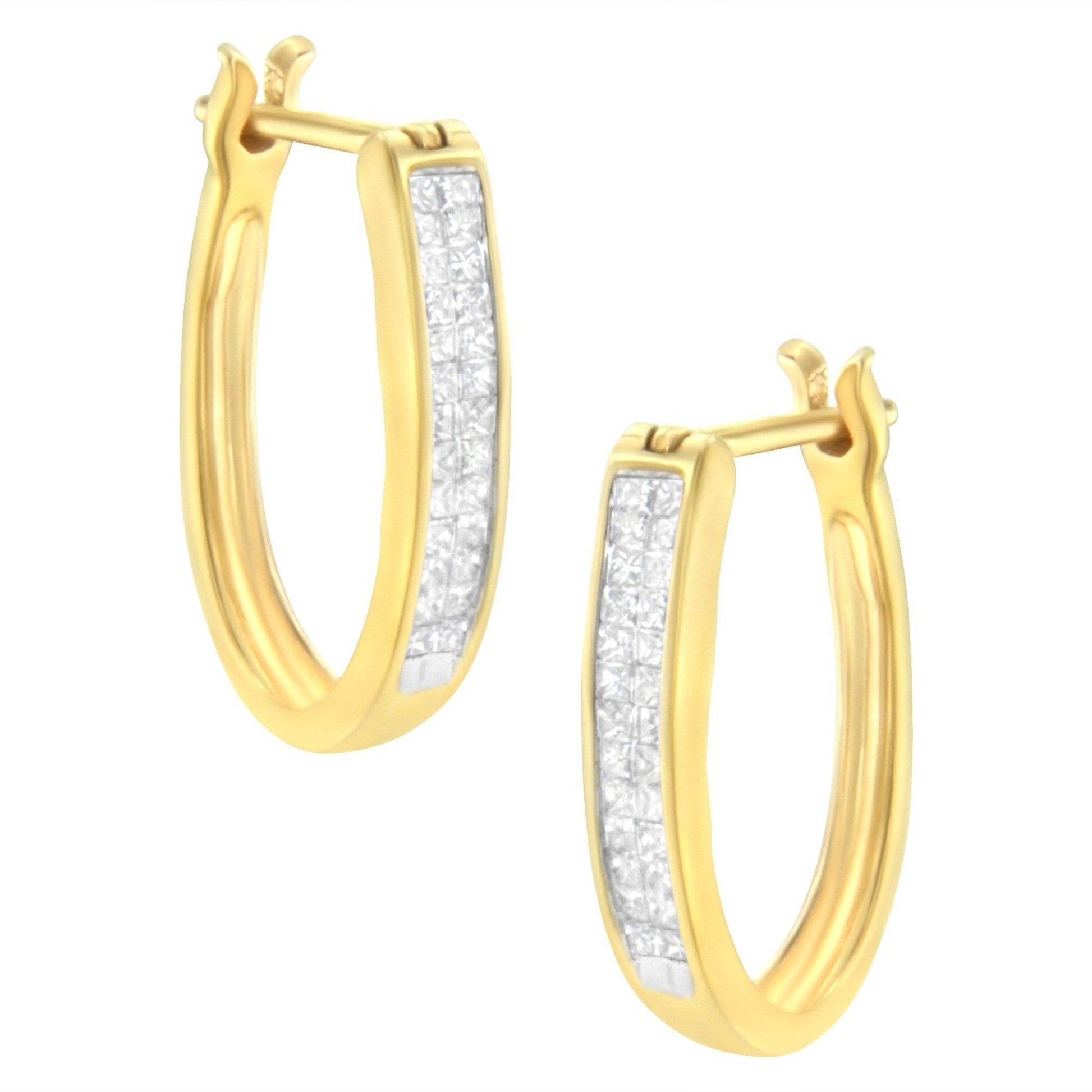 10K Yellow Gold 1/2 Cttw Invisible Set Princess-cut Diamond Hoop Earrings (H-I Color, SI2-I1 Clarity) - Bijoux-NYC Direct