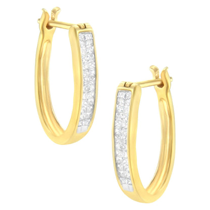 10K Yellow Gold 1/2 Cttw Invisible Set Princess-cut Diamond Hoop Earrings (H-I Color, SI2-I1 Clarity) - Bijoux-NYC Direct