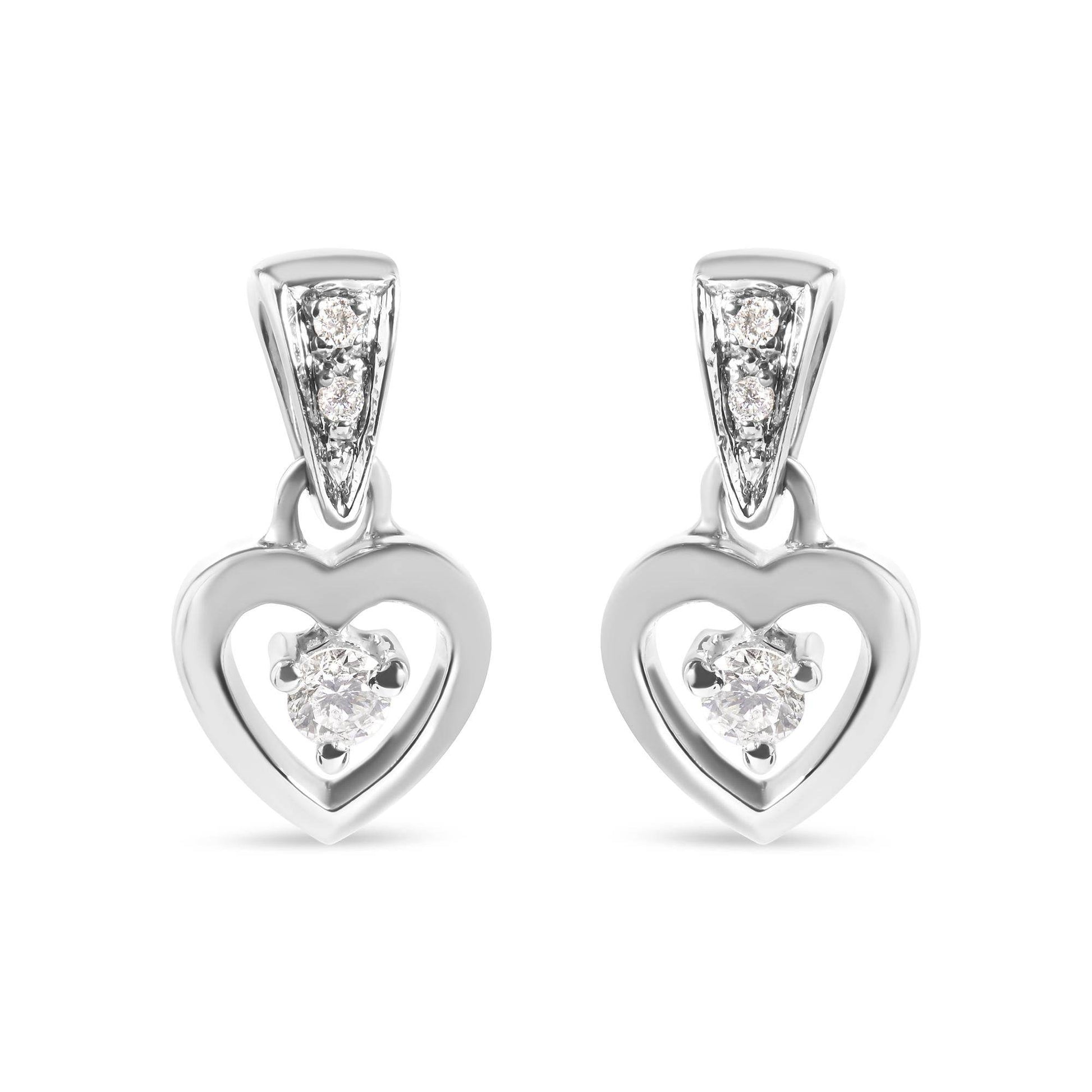 14K White Gold 1/6 Cttw Diamond Dangle Heart Stud Earrings (H-I, SI2-I1) - Bijoux-NYC Direct