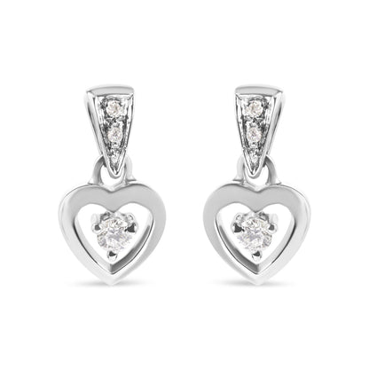 14K White Gold 1/6 Cttw Diamond Dangle Heart Stud Earrings (H-I, SI2-I1) - Bijoux-NYC Direct