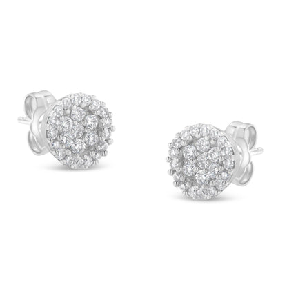 14K White Gold 1/2 Cttw Brilliant-Cut Diamond Halo-Style Cluster Round Button Stud Earrings (H-I Color, I1-I2 Clarity) - Bijoux-NYC Direct