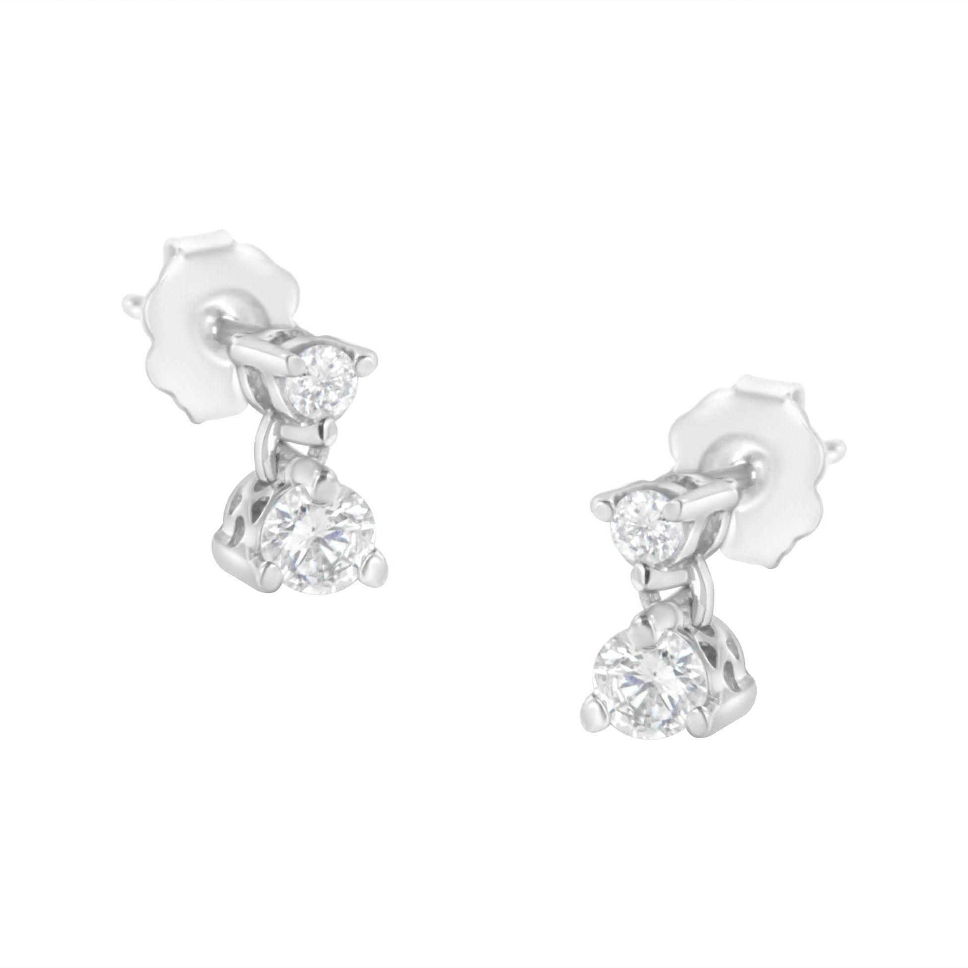 14KT White Gold 1/2 cttw Double Diamond Dangle Stud Earrings (H-I, I1-I2) - Bijoux-NYC Direct