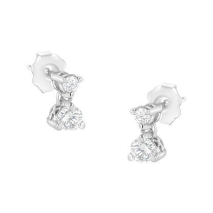 14KT White Gold 1/2 cttw Double Diamond Dangle Stud Earrings (H-I, I1-I2) - Bijoux-NYC Direct