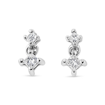 14K White Gold 1/4 Cttw 4 Prong Set Princess-Cut Double Diamond Drop and Dangle Stud Earrings (I-J Color, I2-I3 Clarity) - Bijoux-NYC Direct