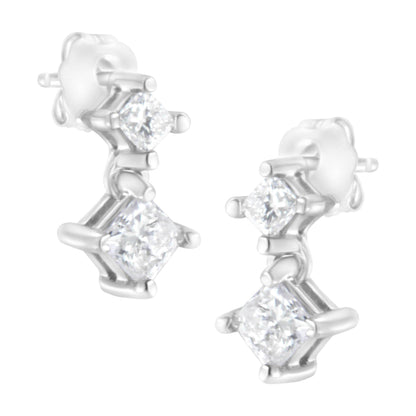 14K White Gold 3/4 cttw Double Diamond Princess-Cut Stud Earrings (I-J Clarity, I2-I3 Color) - Bijoux-NYC Direct