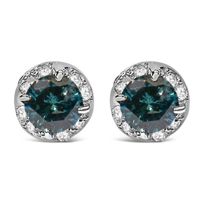 14K White Gold 1/2 cttw White and Treated Blue Round Diamond Earrings (I-J I2-I3) - Bijoux-NYC Direct