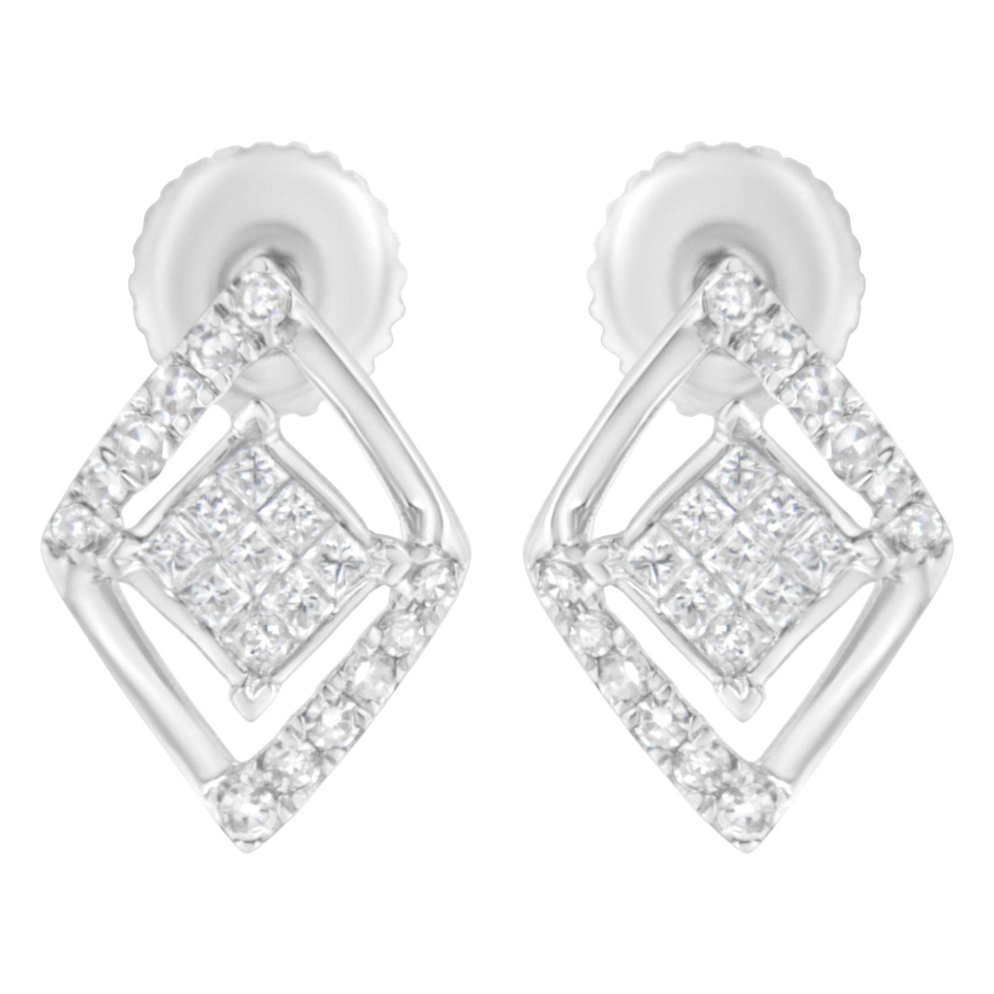 10K White Gold 1/3 cttw Princess-cut Diamond Double Triangle Composite Stud Earrings (H-I Color, SI1-SI2 Clarity) - Bijoux-NYC Direct