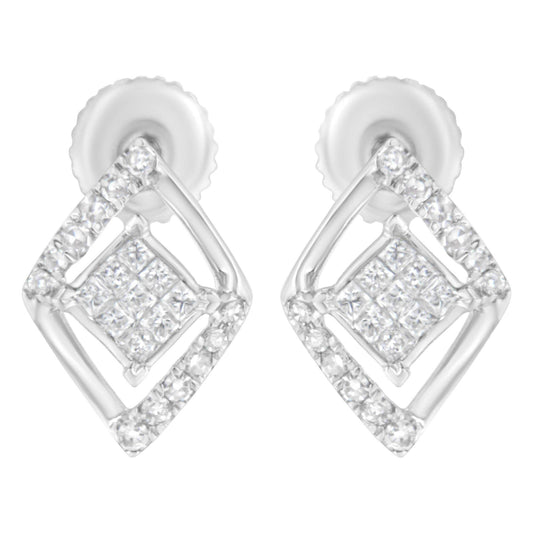 10K White Gold 1/3 cttw Princess-cut Diamond Double Triangle Composite Stud Earrings (H-I Color, SI1-SI2 Clarity) - Bijoux-NYC Direct