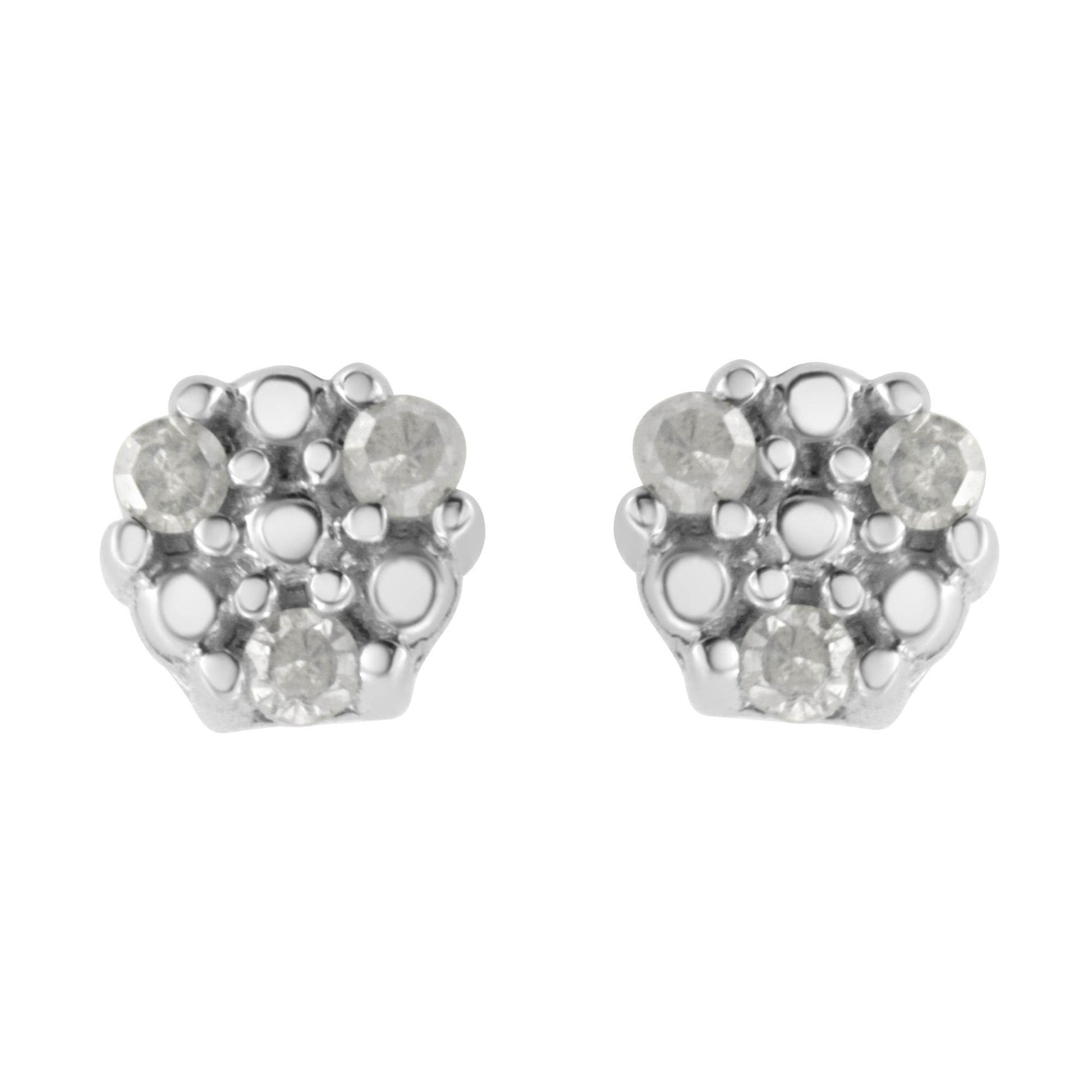 .925 Sterling Silver 1/10 cttw Prong Set Round-Cut Trio Diamond Stud Earrings (I-J Color, I3 Clarity) - Bijoux-NYC Direct