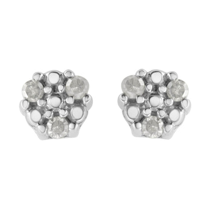 .925 Sterling Silver 1/10 cttw Prong Set Round-Cut Trio Diamond Stud Earrings (I-J Color, I3 Clarity) - Bijoux-NYC Direct