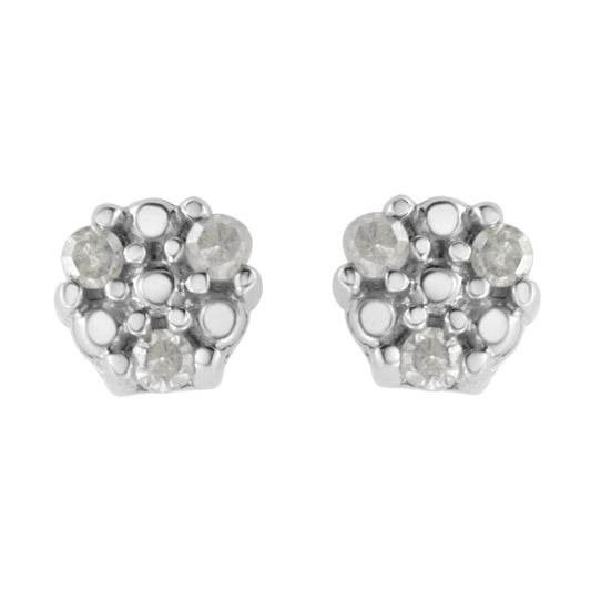 .925 Sterling Silver 1/10 cttw Prong Set Round-Cut Trio Diamond Stud Earrings (I-J Color, I3 Clarity) - Bijoux-NYC Direct
