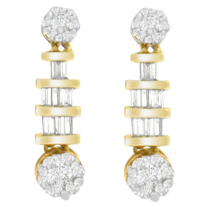 14K Yellow Gold 3/4ct. TDW Round and Baguette-cut Diamond Earrings(H-I,SI1-SI2) - Bijoux-NYC Direct