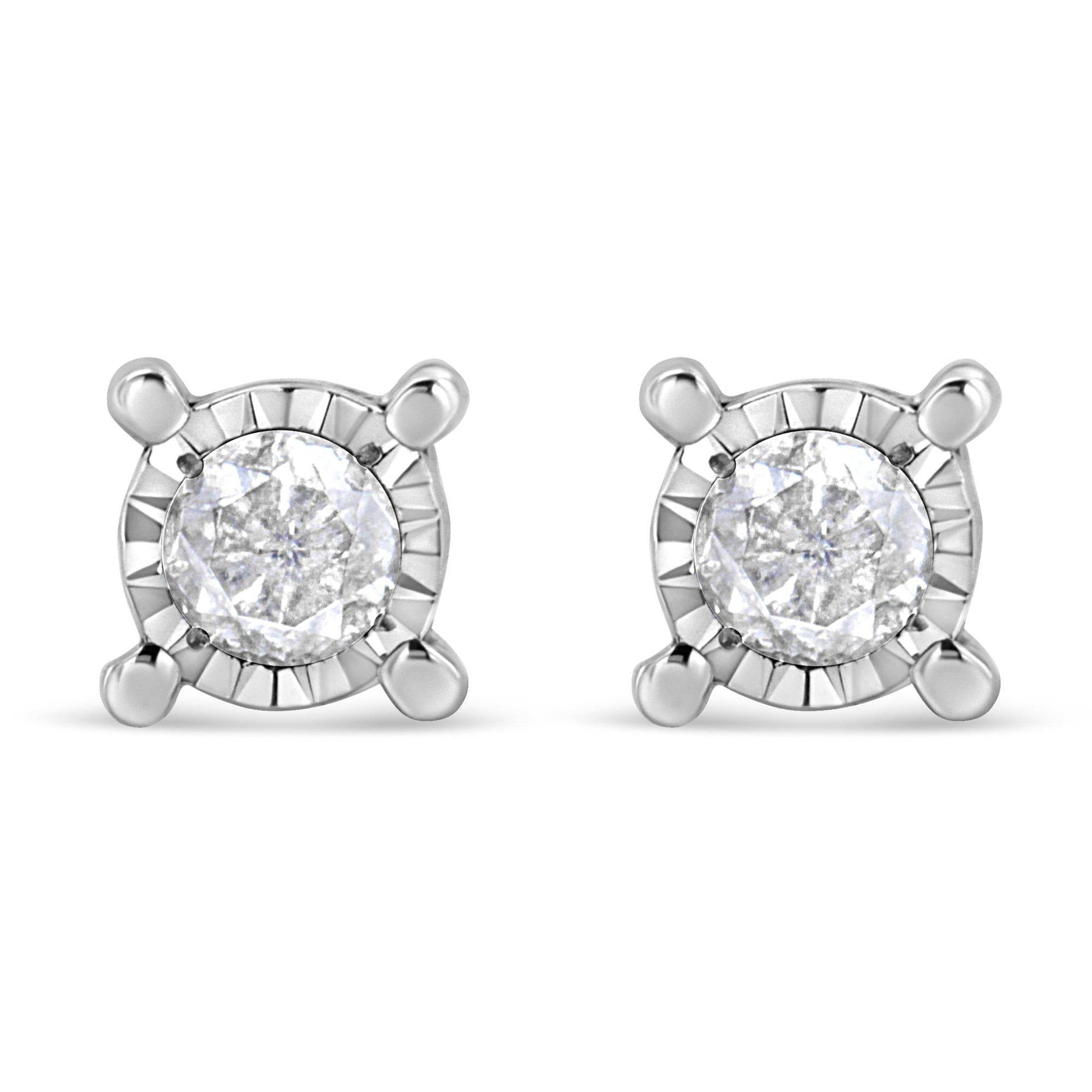 .925 Sterling Silver 1.0 Cttw Round Brilliant-Cut Diamond Miracle-Set Solitaire Stud Earrings (H-I Color, I2-I3 Clarity) - Bijoux-NYC Direct