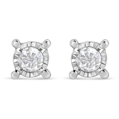 .925 Sterling Silver 1.0 Cttw Round Brilliant-Cut Diamond Miracle-Set Solitaire Stud Earrings (H-I Color, I2-I3 Clarity) - Bijoux-NYC Direct