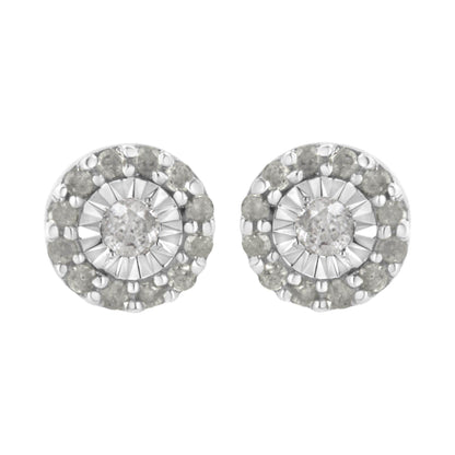 .925 Sterling Silver 1/2 cttw Miracle-Set Round Diamond Halo Stud Earrings (I-J Clarity, I3 Color) - Bijoux-NYC Direct