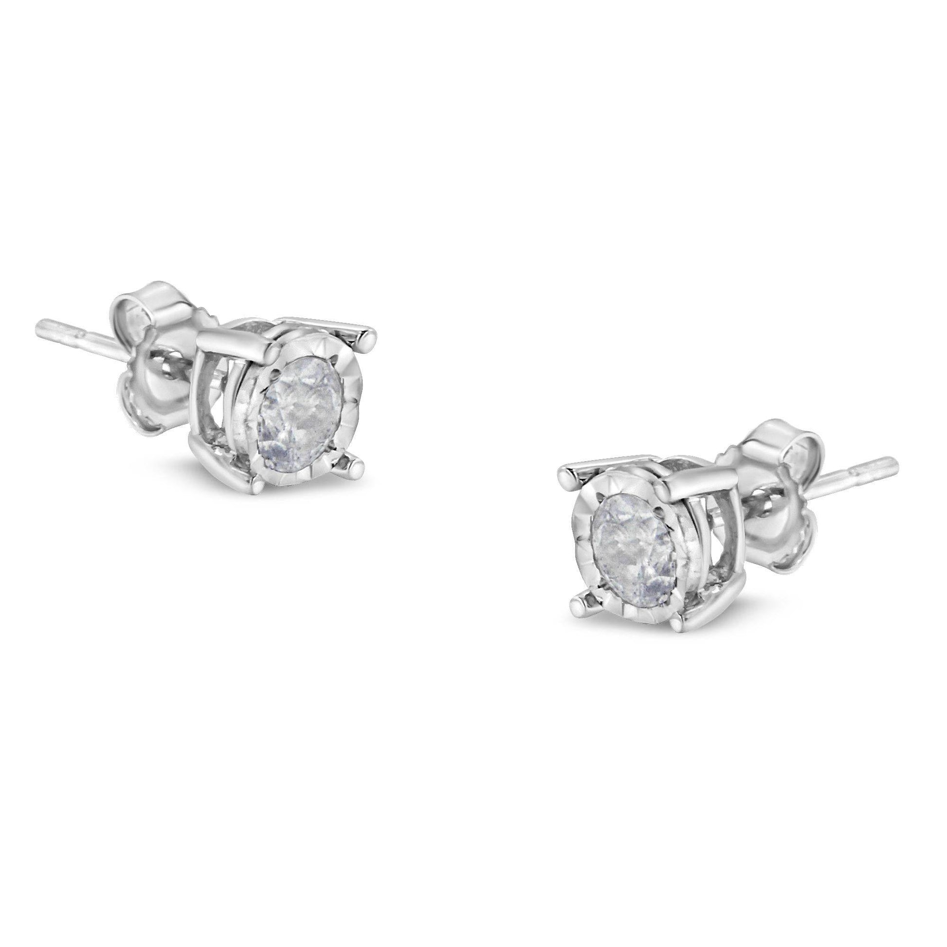 .925 Sterling Silver 1/2 Cttw Near Colorless Round Brilliant-Cut Diamond Miracle-Set Stud Earrings (H-I Color, I2-I3 Clarity) - Bijoux-NYC Direct