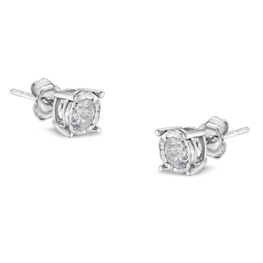 .925 Sterling Silver 1/2 Cttw Near Colorless Round Brilliant-Cut Diamond Miracle-Set Stud Earrings (H-I Color, I2-I3 Clarity) - Bijoux-NYC Direct
