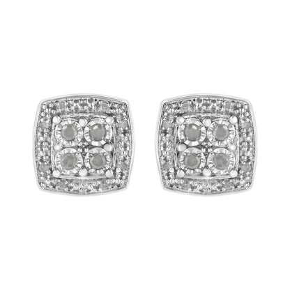 .925 Sterling Silver 1/4 cttw Round Cut Diamond Square Shape Milgrain Stud Earrings (I-J Color, I3 Clarity) - Bijoux-NYC Direct