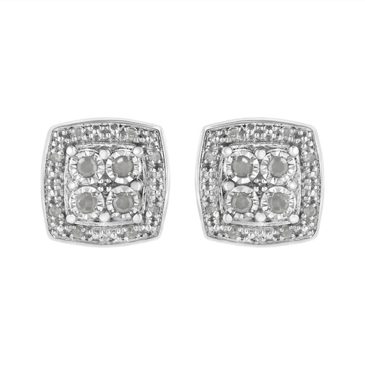 .925 Sterling Silver 1/4 cttw Round Cut Diamond Square Shape Milgrain Stud Earrings (I-J Color, I3 Clarity) - Bijoux-NYC Direct
