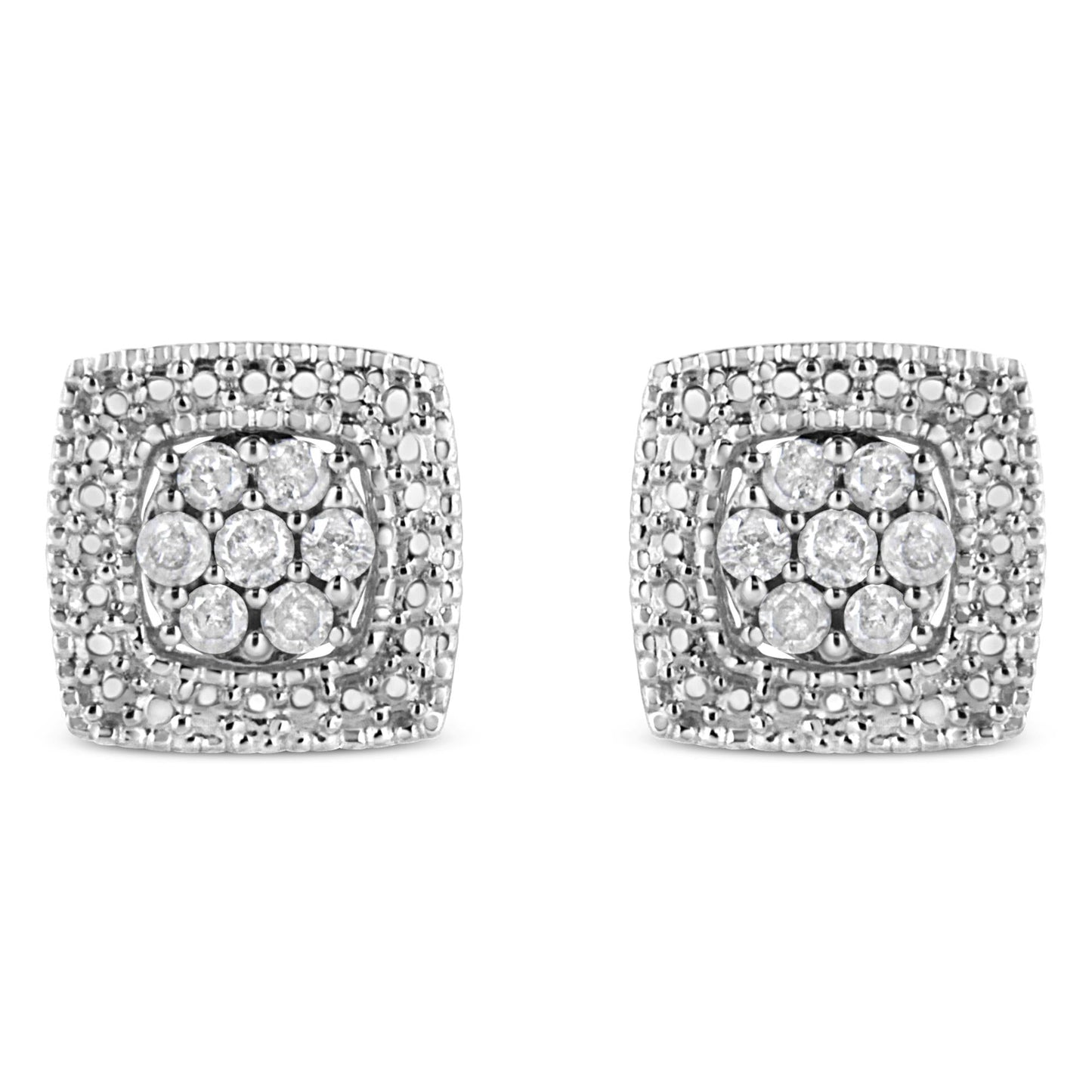 .925 Sterling Silver 1/2 Cttw Diamond Miligrain Square Shape Stud Earrings (I-J Color, I2-I3 Clarity) - Bijoux-NYC Direct