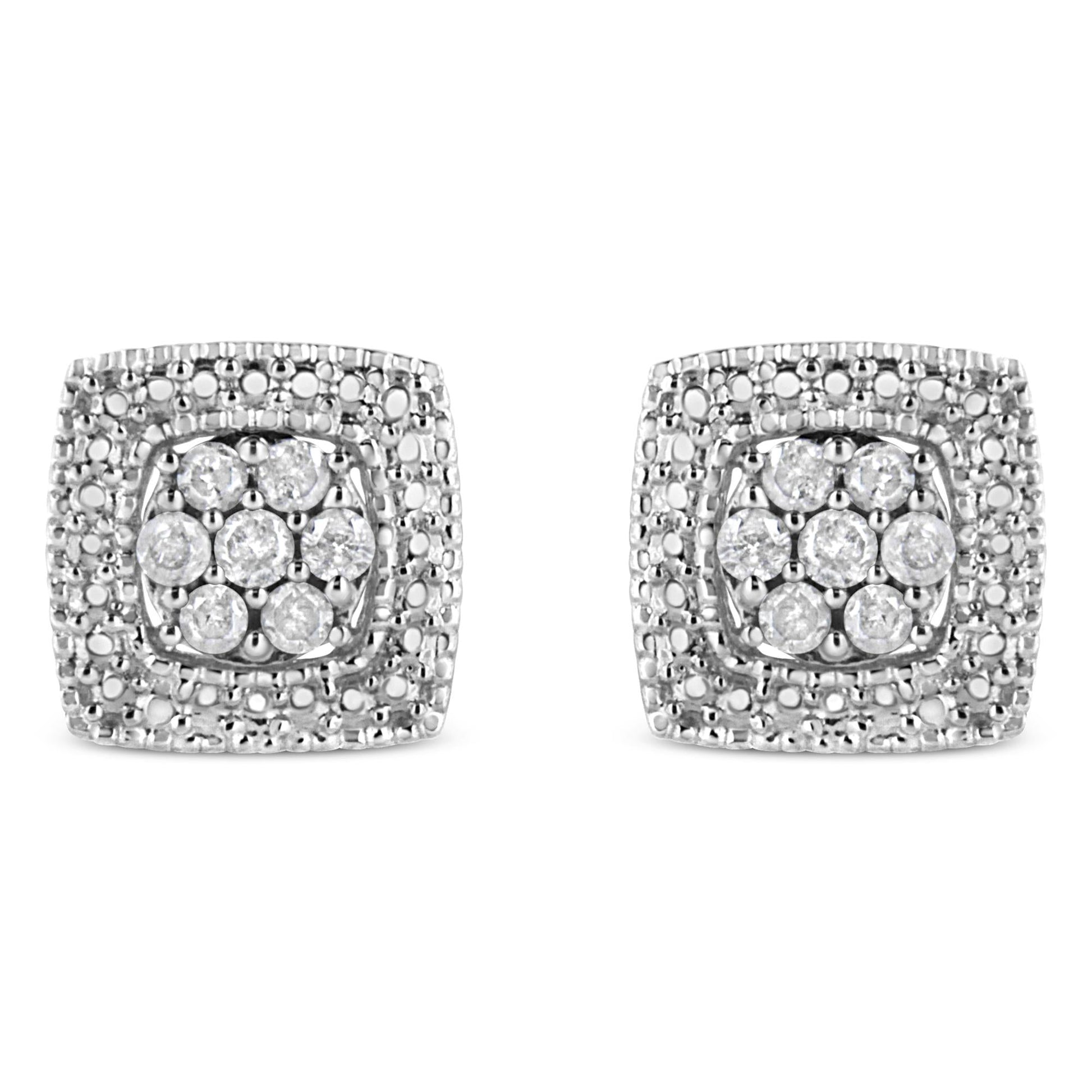 .925 Sterling Silver 1/2 Cttw Diamond Miligrain Square Shape Stud Earrings (I-J Color, I2-I3 Clarity) - Bijoux-NYC Direct