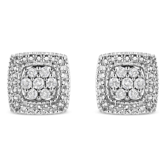 .925 Sterling Silver 1/2 Cttw Diamond Miligrain Square Shape Stud Earrings (I-J Color, I2-I3 Clarity) - Bijoux-NYC Direct