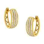 Gold hoop earrings with diamond accents on a white background