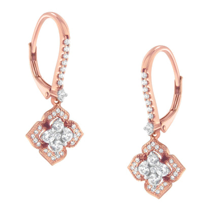 10K Rose Gold 3/4 Cttw Diamond Flower Drop Dangle Earring (I-J Color, I1-I2 Clarity) - Bijoux-NYC Direct